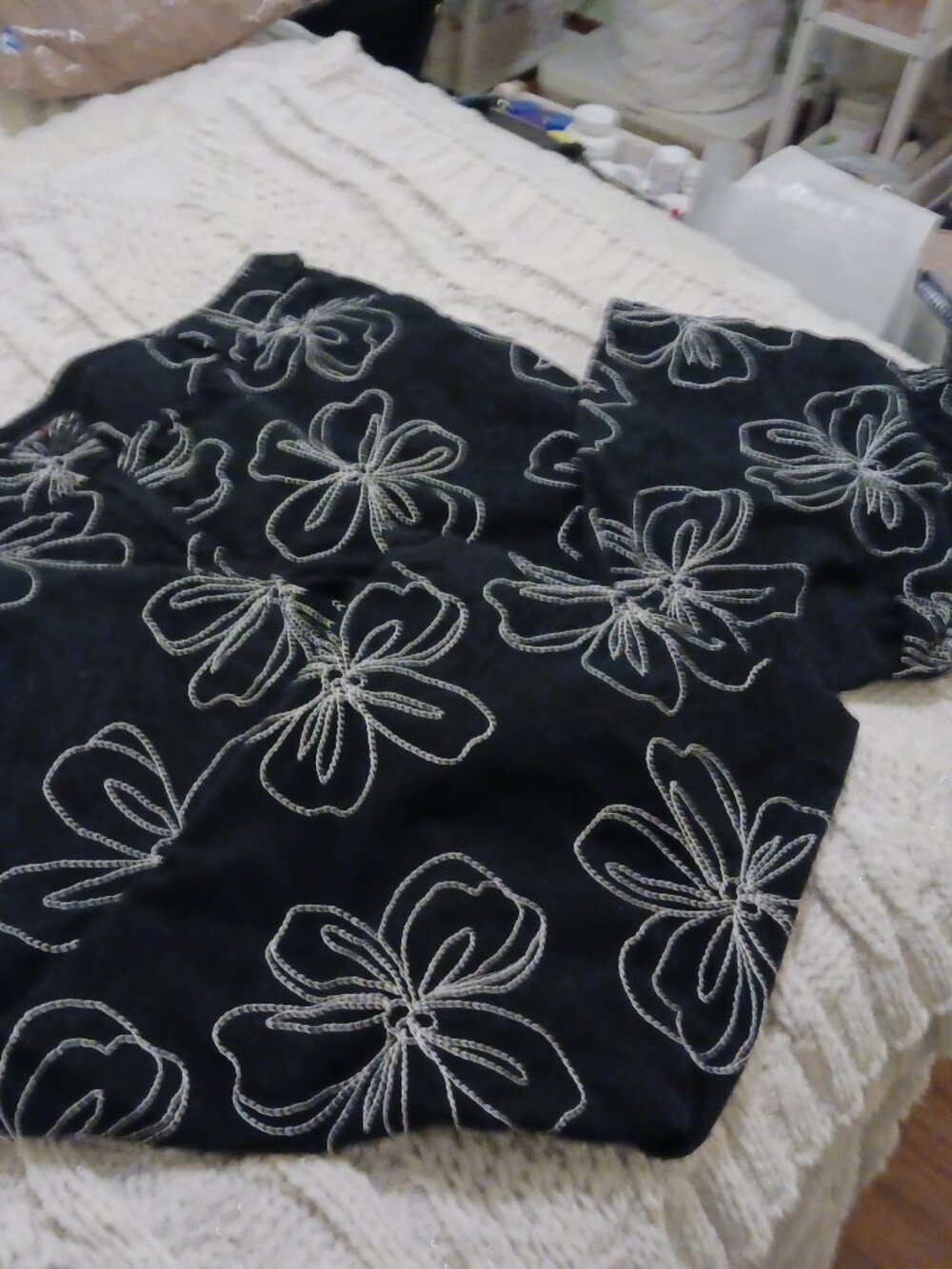 Black capri pants with white flower designs size 18